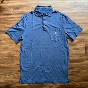 Ralph Lauren Blue Polo Shirt Classic Fit Short Sleeve Cotton Linen Blend